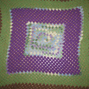 Blanket 43 x 31 green purple Crochet Knit Square Afghan